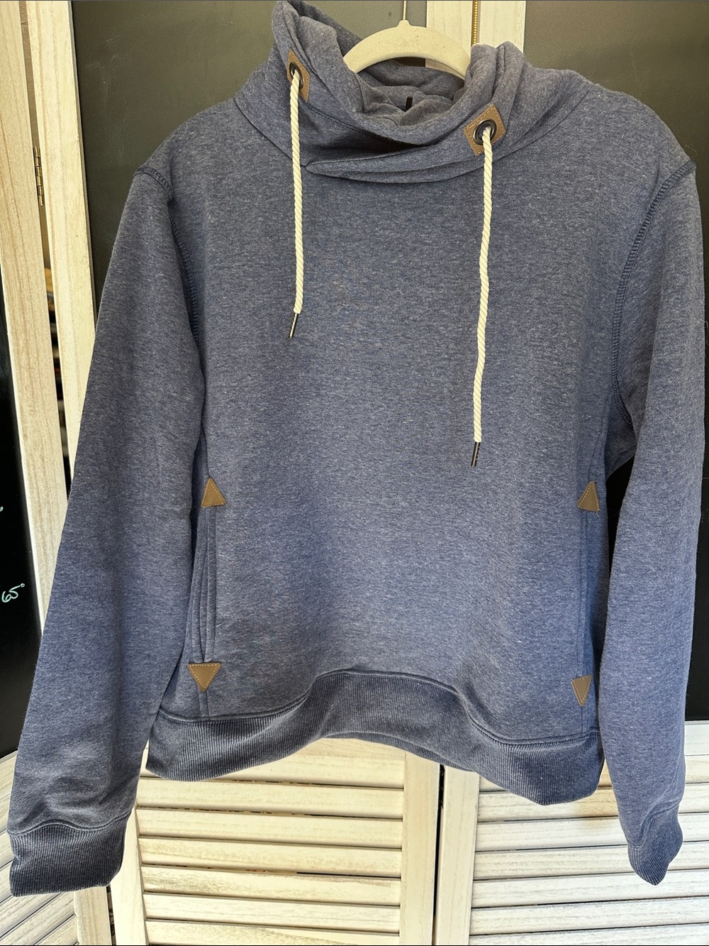 Women's Blue Funnel Cowl Neck Pullover Sweater